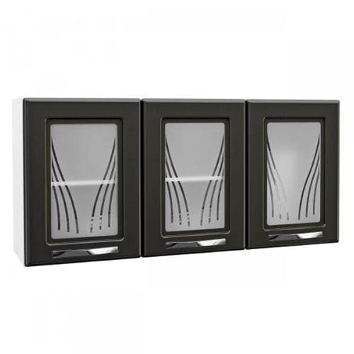 Armário Aéreo 3 Portas com Vidro Médio Star New Telasul Branco/preto