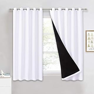 PONY DANCE White Blackout Curtains - Heavyweight Curtain with Black Liner for Thermal Insulated & Energy Saving Double Layers Window Treatment for 100% Shading, 2 PCs, 66 x 54 inches, Pure White