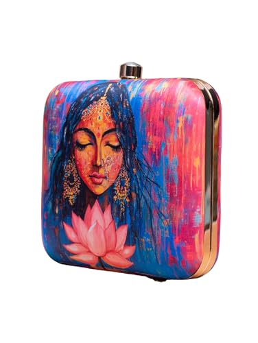 Image of Artklim Printed Box Clutch for Girls - Cross Body Purse with Detachable Golden Chain Strap