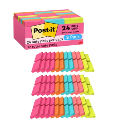 Post-it Notas 653-24ANVAD, 1 3/8 pulgadas x 1 7/8 pulgadas (34.9 mm x 47.6 mm) – (paquete de 3)