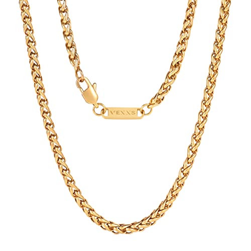 VEXXS Wheat Chain, 18K Real Gold Plated Men’s Necklace Gold Chain, Durable No Color Fading 3mm 4mm Miami Cuban Link Chain Urban Fashion Street Wear