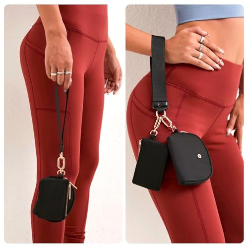 Image of Keychain Wallet Mini Zip Around Wristlet Wallets for Women Detachable Dual Pouch Wristlet Portable Coin Purse Small Wallets With RFID Blocking (Black & Rose Gold Hardware)