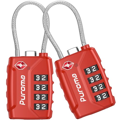 Image of Puroma TSA Approved Luggage Lock, 4 Digit Combination Travel Locks Resettable Code Lock with Zinc Alloy Body for Suitcase, Toolbox, Backpack, Bag, Gym Locker, Basic Red, secure