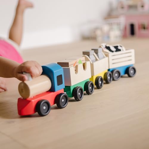 Melissa & Doug Wooden Farm Train Set - Classic Wooden Toy (3 Linking Cars) - image 5