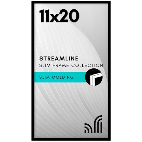 Americanflat 11x20 Picture Frame with Polished Plexiglass - Streamline Collection - Thin Border Picture Frame for Wall Display - Hanging Hardware Included - Black