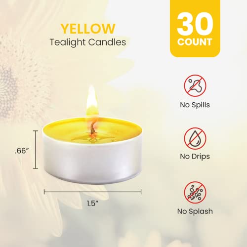 Yellow Candles Tea Lights - 30 Pack - Tea Lights With 3-4 Hour Burn Time - Tea Candles -Tealight Candles For Holiday, Wedding And Home #TOP2