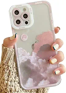 JANDM Compatible with iPhone 13 Mini Case, Romantic Mountain Sunset Clouds Moon Night Scenery Lovely Case Soft Shockproof Camera Protective Cute Women Girls Case for iPhone 13 Mini -Clouds-White