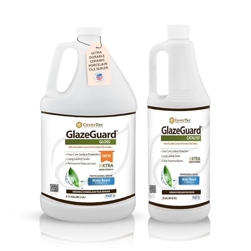 CoverTec GlazeGuard Gloss Floor Sealer Wall Sealer for Ceramic, Porcelain, Stone Tile Surfaces (2 Part Kit A+B Combined = 1 Gal)