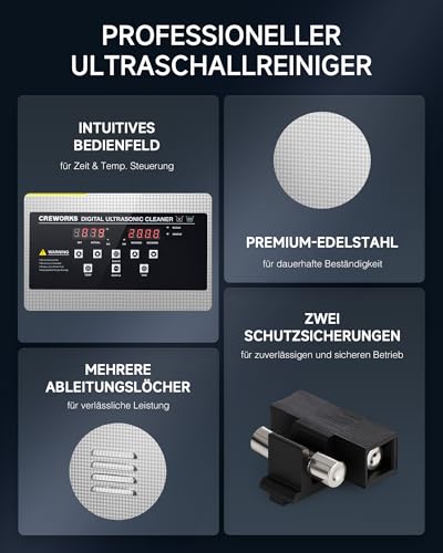 CREWORKS Profi Ultraschallreinigungsgerät 3L (Echtes Volumen) mit Degas & Soft-Modus,...