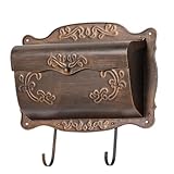 Wall Mount Mailbox with Newspaper Holder, Vintage Metal Wall Mailboxes for Outside, Decorative Front Porch Mail Box Mounted, Horizontal Mailbox with Antique Floral Design for Outdoor and House Garden