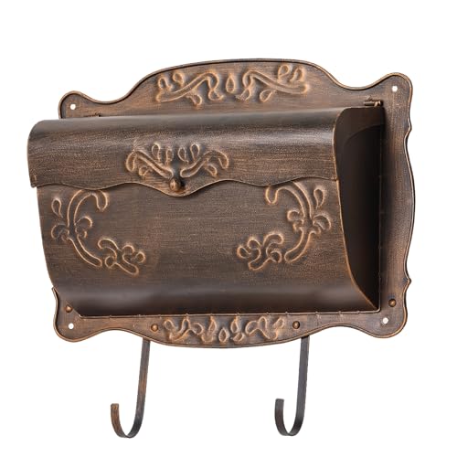Wall Mount Mailbox with Newspaper Holder Vintage Metal Wall Mailboxes for Outside Decorative Front Porch Mail Box Mounted Horizontal Mailbox with Antique Floral Design for Outdoor and House Garden
