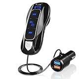 SONRU Más NuevoTransmisor FM Bluetooth 5.0, Manos Libres y Adaptador de Radio para Vehículos, Reproductor MP3 Coche, QC3.0 + 5V/2.4A USB Puertos con Cable de 1.1M, Pantalla de Voltaje