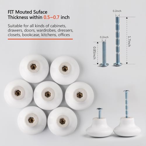 Image of 25PCS Kitchen Cabinet Knobs and Pulls - Round White Dresser Knobs and Handles with Screws - Vintage White Ceramic - 38mm /1.5