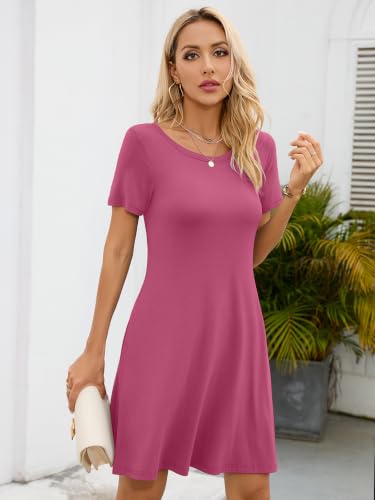 Image of KORSIS Summer Women's Dress Casual T-Shirt Short Sleeve Dresses Swing Flowy Beach Vacation Work Sundress with Pockets