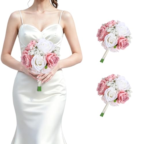Dusty Pink & White Wedding Bouquets Set of 2