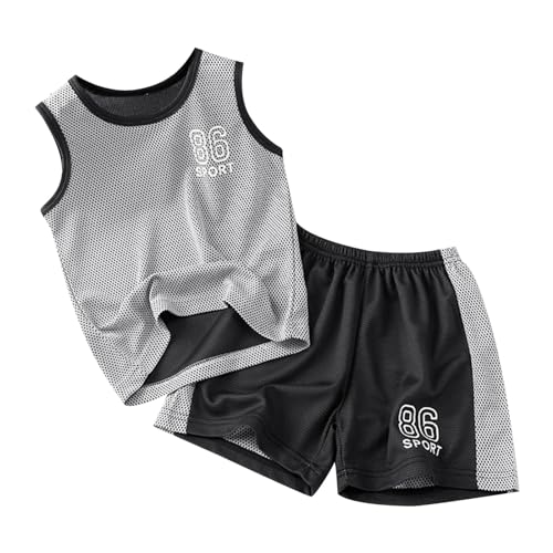 2025 - Traje de manga corta para niño de verano traje deportivo de secado rápido para niñas, camiseta de baloncesto + pantalones cortos, traje de fútbol, 2 juegos de vestidos para niño, gris, 4-5 años