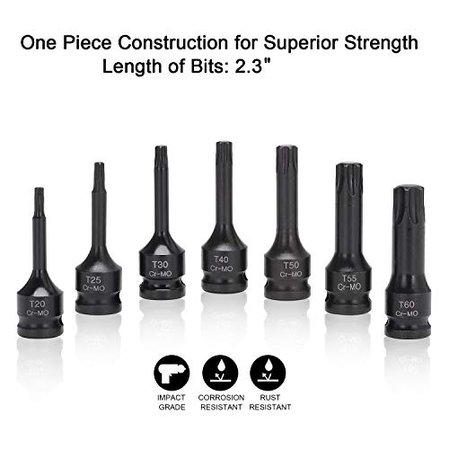 Helakls 7-Piece 3/8 Inch Drive T20-T60 Torx Star Driver Bit Socket Set Cr-Mo One-Piece Construction Air Impact Socket Hand Tools For Men #TOP3