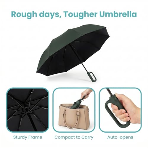 Image of Roughhouse UV Protection Travel Umbrella for Sun & Rain | Auto Open Close | Windproof Compact Folding Umbrella with FlexLoop Handle | Lightweight for Men, Women & Kids