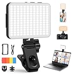 RHXJ 156 LED Selfie Light, 2000mAh Rechargeable Portable 3 Modes with Clip and Camera Tripod Adapter for Laptop/Phone/Vlog/TikTok/Makeup