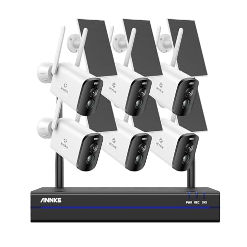 ANNKE Set telecamera di sorveglianza per esterni, con pannello solare, 6 X 4 MP, telecamera di sorveglianza solare con NVR 10 CH 5 MP, sistema di monitoraggio wireless con sensore di movimento,