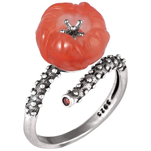 Bague ajustable en argent S925 et agate rouge vintage, l'accessoire idéal pour un mariage