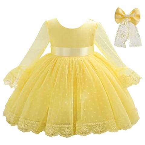 KILO&METERS Yellow Pageant Dresses for Girls Round Neck Cute Elegant Summer Sun Dress for Wedding Bridesmaid 12-24M Cover