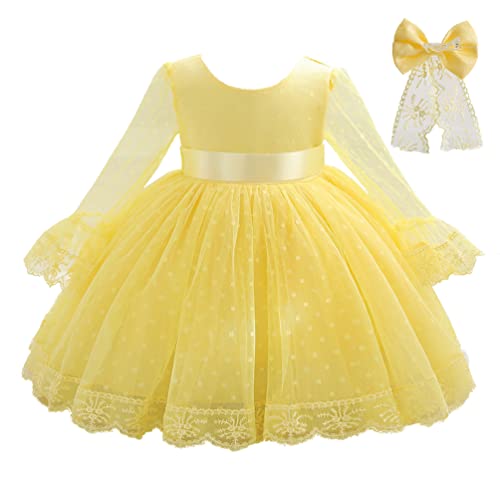 Yellow Cute Princess Dress For Girls Big Bow-Knot Back Zipper Christmas Fashion Gown Dresses For Special Occasion Birthday Wedding Party First Communication 2-3T #TOP14