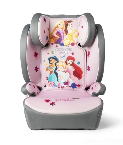 Disney Seggiolino auto Principesse per la sicurezza delle bambine con altezza da 100 a 150 cm con grafiche di Belle, Rapunzel, Jasmine, Ariel e Cenerentola su fondo rosa - 2