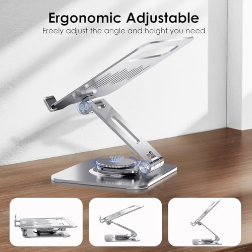 Tablet Stand for Desk, 360° Swivel for iPad Holder, Aluminum Adjustable Tablet Holder, Compatible for iPad Pro Air Mini Surface Pro Samsung Galaxy Tabs Kindle, 4-12.9 inch, Silver - Image 4