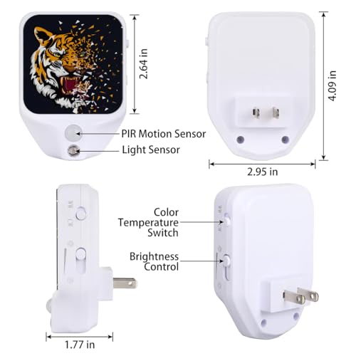 Image of Tiger Plug-in Led Night Light with Auto Dusk to Dawn Sensor for Room Decor, Adjustable Brightness Warm White Lights for Hallway,Bedroom, s Room, Kitchen, Stairway