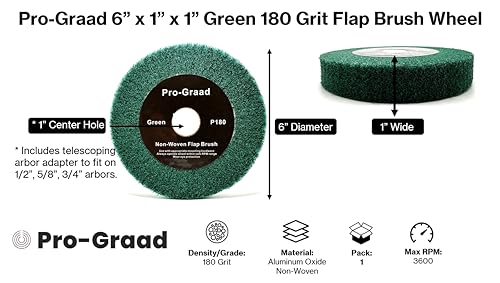 Image of 6 inch x 1 inch Green 180 Grit Non-Woven Bench Grinder Polishing Burnishing Satin Finishing Flap Brush Wheel for Aluminum Copper Metal Golf Club Refurbishing, Compatible for 1 /2 inch, 5 /8 inch, 3 /4 inch Arbor