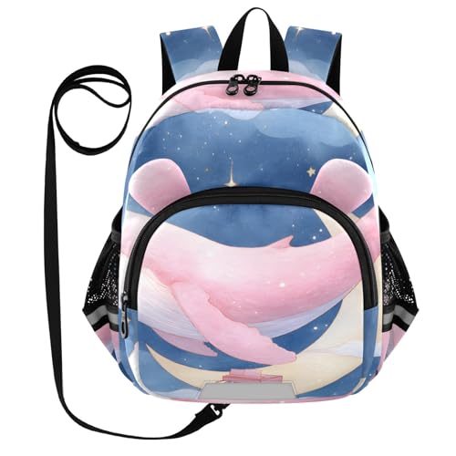 Kid's Backpack for Boys & Girls Toddler Bag Pink Whale Backpack with Safety Leash