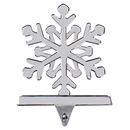 Fowecelt 3D Snowflake Christmas Stocking Hanger Silver Metal Mantle Stocking Holders for Mantel Shelf Tv Stand Christmas Holiday Decorations
