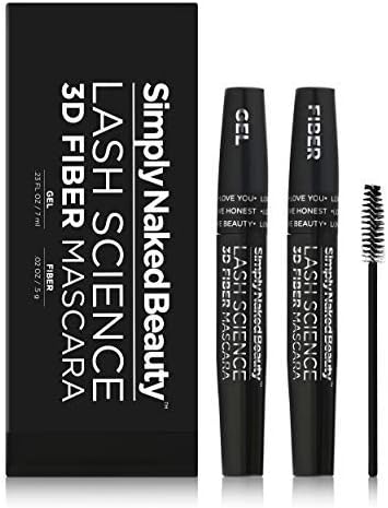 3D Lash Fiber Mascara (2 Tubes) - Lengthening Tubing Mascara for Bold Volume - Gel & Dry Fiber Formula - Non-Toxic & Hypoallergenic by Simply Naked Beauty