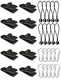 YUESUO Zeltplanen Clips, 30 Pcs Multifunktion Zeltklemme Set Krokodil Mund Clip Camping Zubehör Zelt mit Gebundene Seile und 3Karabine für Zelte, Abdeckungen, Markisen, Banner, Gartenarbeit