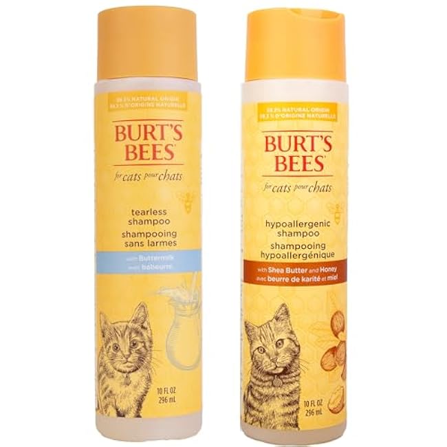 Burt's Bees for Pets Tearless Kitten Shampoo & Hypoallergenic Cat Shampoo | Gentle Cat Grooming Set with Buttermilk, Shea Butter & Honey | 99%+ Natural Origin Formulas | 10 Fl Oz Each-p9zsS6Tk
