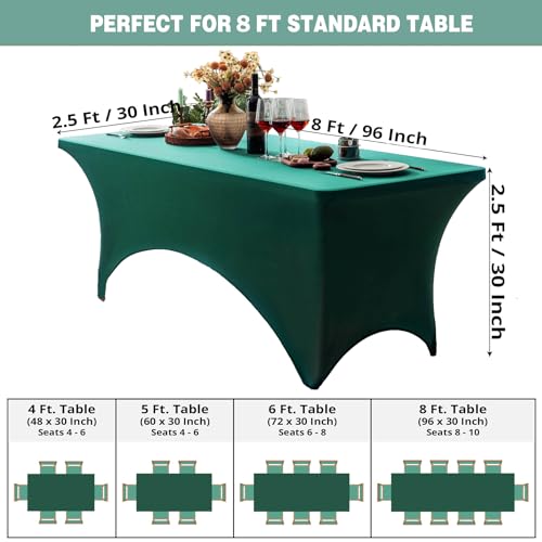 Image of FOLINS&HOME Green 8ft Fitted Water Resistant Tablecloth with Spandex