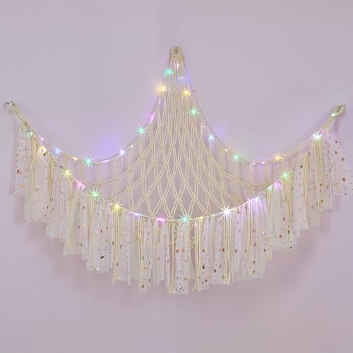 Ellaseek Toy Hammock Soft Cuddly Toys Storage for Stuffed Animals Corner Hanging Net Soft Plushies Macrame Organiser for Girls Bedroom Accessories Kids Room Nursery Decor