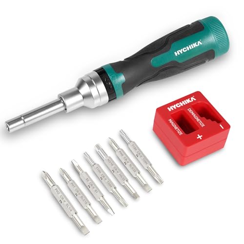 HYCHIKA Screwdriver Set 16-in-1 Ratcheting Screwdriver, Screw Driver Multi Bit All in One with Phillips, Slotted, Torx, Square, Hex bit and Double End Nut Driver