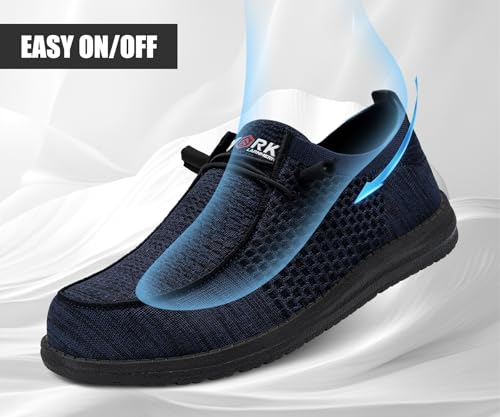 Image of LARNMERN Slip On Steel Toe Shoes Men Lightweight Comfortable Lounging Walking Sneakers Safety Work Steel Toe Loafers(9 Men, Dark Navy)