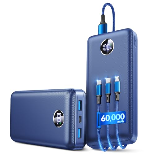 Image of IAPOS Portable Charger 60000mAh, 5-Device Charging Power Bank Battery Pack | 22.5W PD Fast Charge, 3-in-1 Cable(USB-C /iOS /Micro-USB), High-Capacity, LED Display, for iPhone /iPad /Android, Camping /Outdoor
