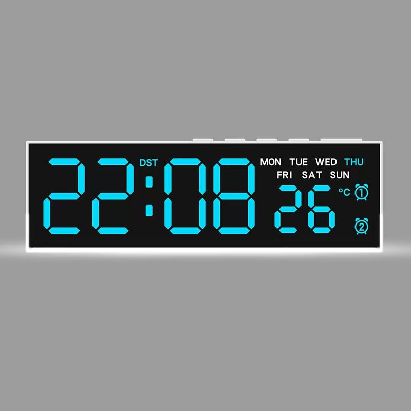 Image of DRUCILA 7-Inch LED Digital Alarm Clock with Bottom Glow Light|Displays Time, Date, Day, Temperature|Dual Alarms, DST, Manual 3-Level Brightness, USB Powered Desk Clock,Blue fornt and White case Cover