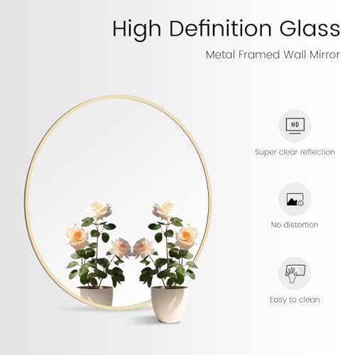 Image of WallBeyond 20 inch Round Mirror Gold Circle Wall Mirror for Bathroom with Metal Framed, Round Wall Mirror for Wall Decor, Vanity, Entryway Living Room