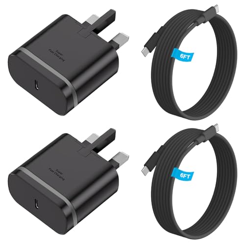 for Samsung Charger, 2 Pack 25W USB C Charger, Super Fast Charging Plug and Cable 2M, Wall Adapter for Samsung Fast Plug for S25/S24/S23 Ultra/S22/S21/S20 FE/A55/A54/A53/A52/A35/A34/Z Fold, Flip 3/4