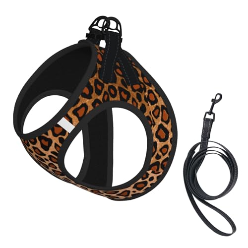 Set di guinzaglio e pettorina per cani anti-tiro con motivo leopardato glitterato color rame, grazioso gilet riflettente regolabile per cani di piccola taglia, pettorina in rete traspirante per cucc