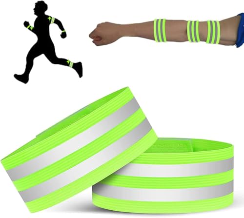 2 PCS High Visibility Armbands, Reflective Wristband, Elasticated Ankle Bands Hi Vis Reflective Running Armbands for Running Walking Cycling Jogging Nigh Outdoor Safety