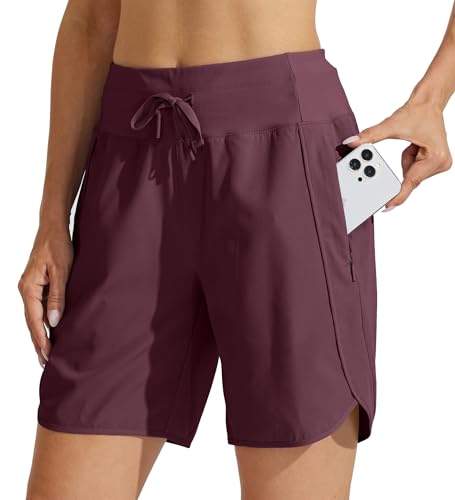 Image of Willit Women's 7 inch Athletic Running Shorts Long Workout Hiking Shorts Quick Dry High Waisted Active Zipper Pocket