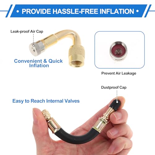 Image of Motoforti 1set 45 Degree Copper Tire Valve Extension with Flexible Plastic 125mm Tyre Valve Inflation Adapter for Car Motorcycle RV Truck Bike