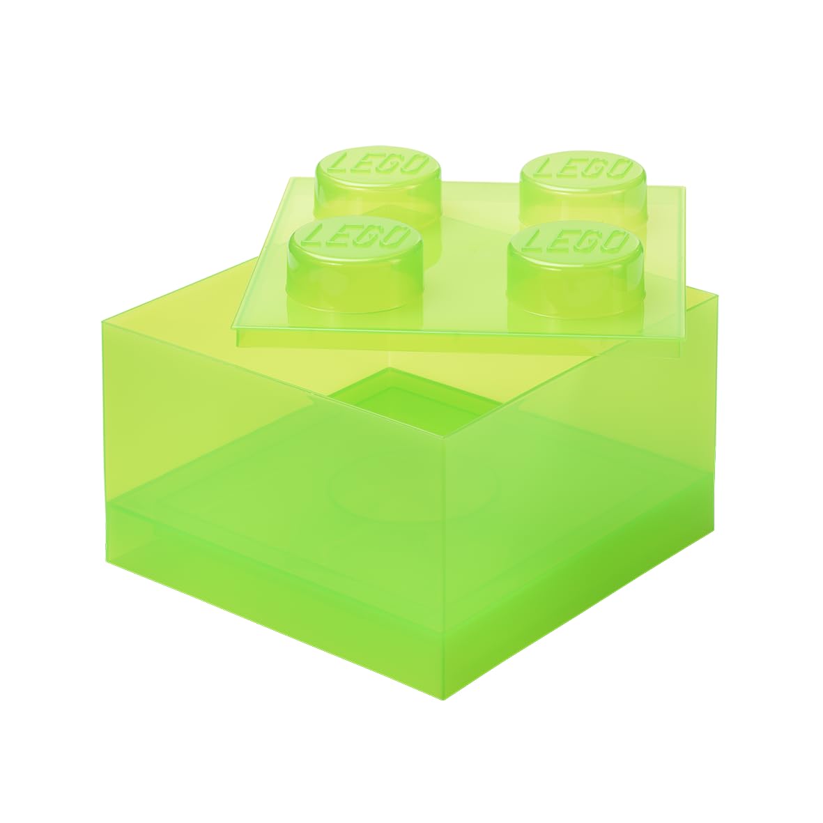 Room Copenhagen LEGO Aufbewahrungsstein 4 Noppen Transparent Hellgrün – Stapelbare Kunststoff-Aufbewahrungsbox mit Deckel für Kinder und Erwachsene, Schreibtisch-Organizer und Spielzeugbox