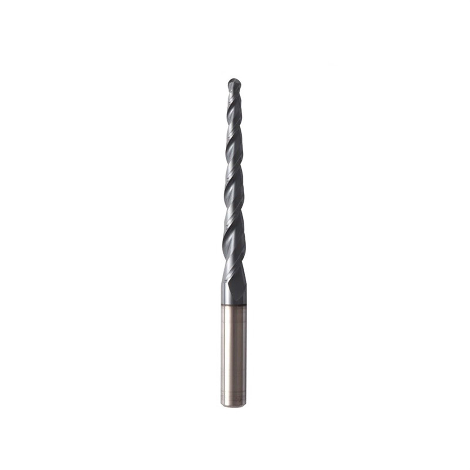Stożkowy frez końcowy, Frez trzpieniowy spiralny z 2 ostrzami, stożkowy, kulisty, do CNC, węglik spiekany, chwyt 3,175–8 mm, R0,25–2,0(R1X60XD8X100L)